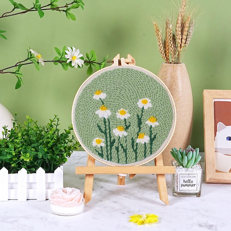 KESTAR Punch Needle Embroidery Starter Kits, Daisy Flower Punch Needle Kits for Adults Beginner, Needle Punch Kit Tool with Instruction Threader Fabric Yarns and Hoop - Image 2